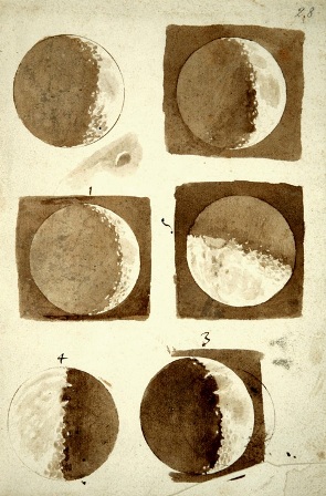 Galileo's 1610 watercolors of the moon, from his Sidereus Nuncius
